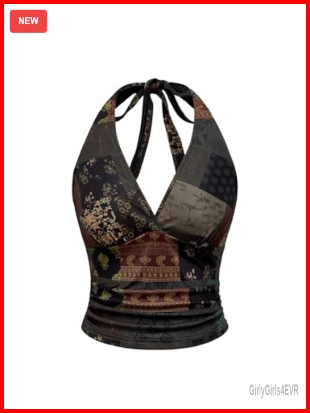 Milumia Boho V Neck Halter Crop Top Paisley Tie Knot Open Back Sleeveless